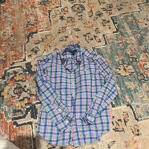 EUC Ralph Lauren Plaid Button-Down: Size L (14/16) Blues, Pink, Green and White